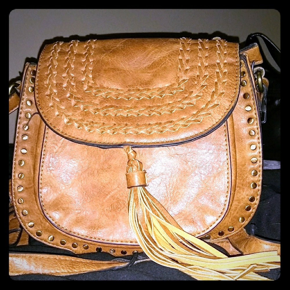 ANTIK KRAFT Tan Faux Leather Studded Crossbody w/T